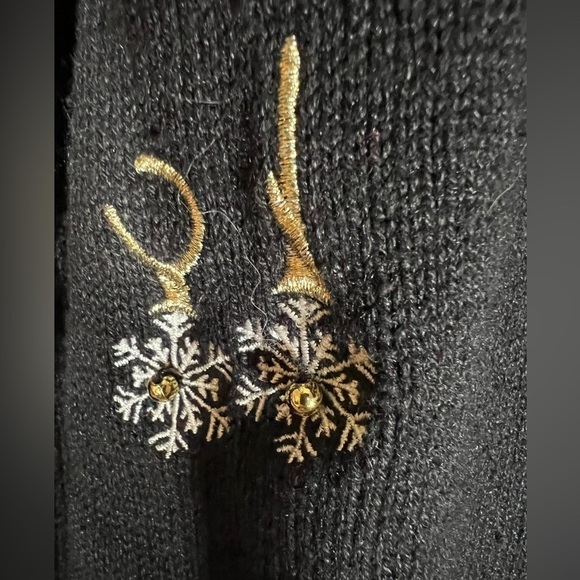 Merry & Bright black embellished embroidered Christmas sweater sz L bling glam - Picture 5 of 11